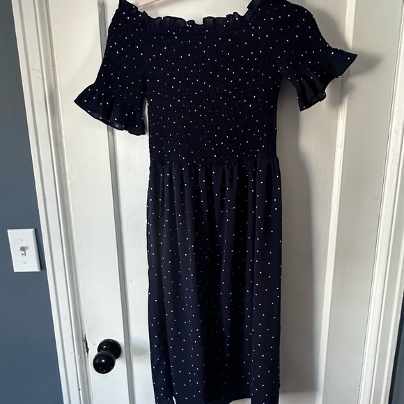 Pinkblush Navy Blue Midi Dress with White Dots - Picture 4 of 4